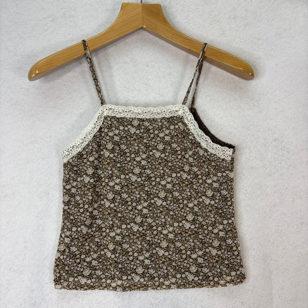 Self Esteem Brown Floral Lace Trim Mesh Micro Cami Tank‎ Girls L Y2K Fairycore